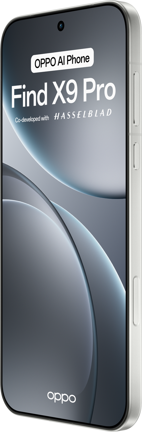 Teléfono Oppo Find X9 Pro. La pantalla muestra el nombre del teléfono y el logotipo de Oppo.
