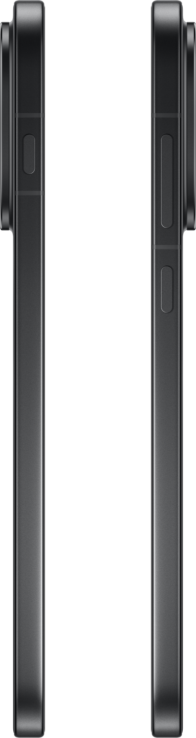 Se muestran los lados de dos teléfonos negros, uno con botones. Están contra un fondo gris.