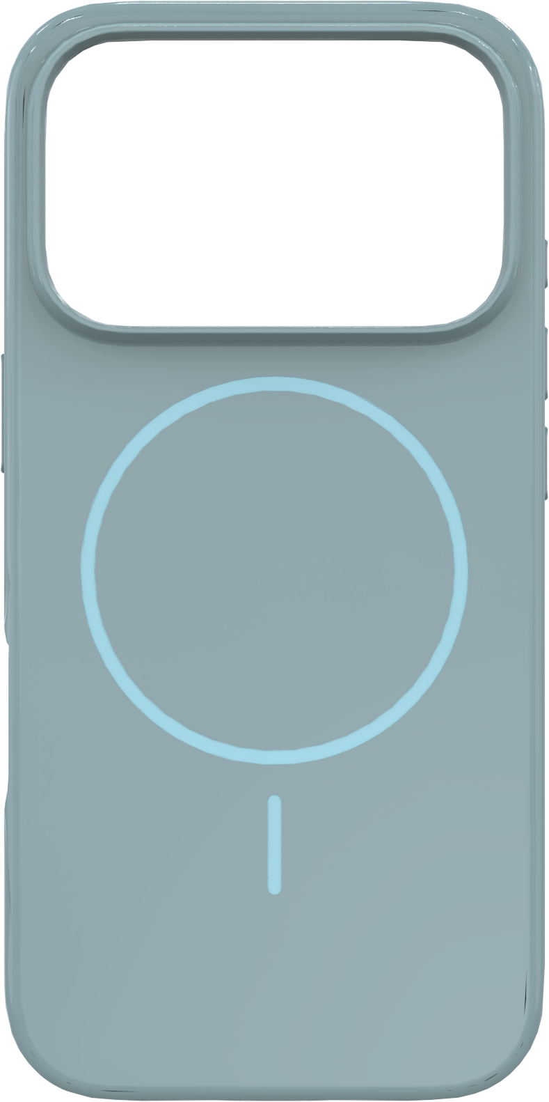 Une coque de téléphone bleu clair avec un cercle et une ligne, conçue pour un téléphone. La coque est de couleur unie avec des bords arrondis.