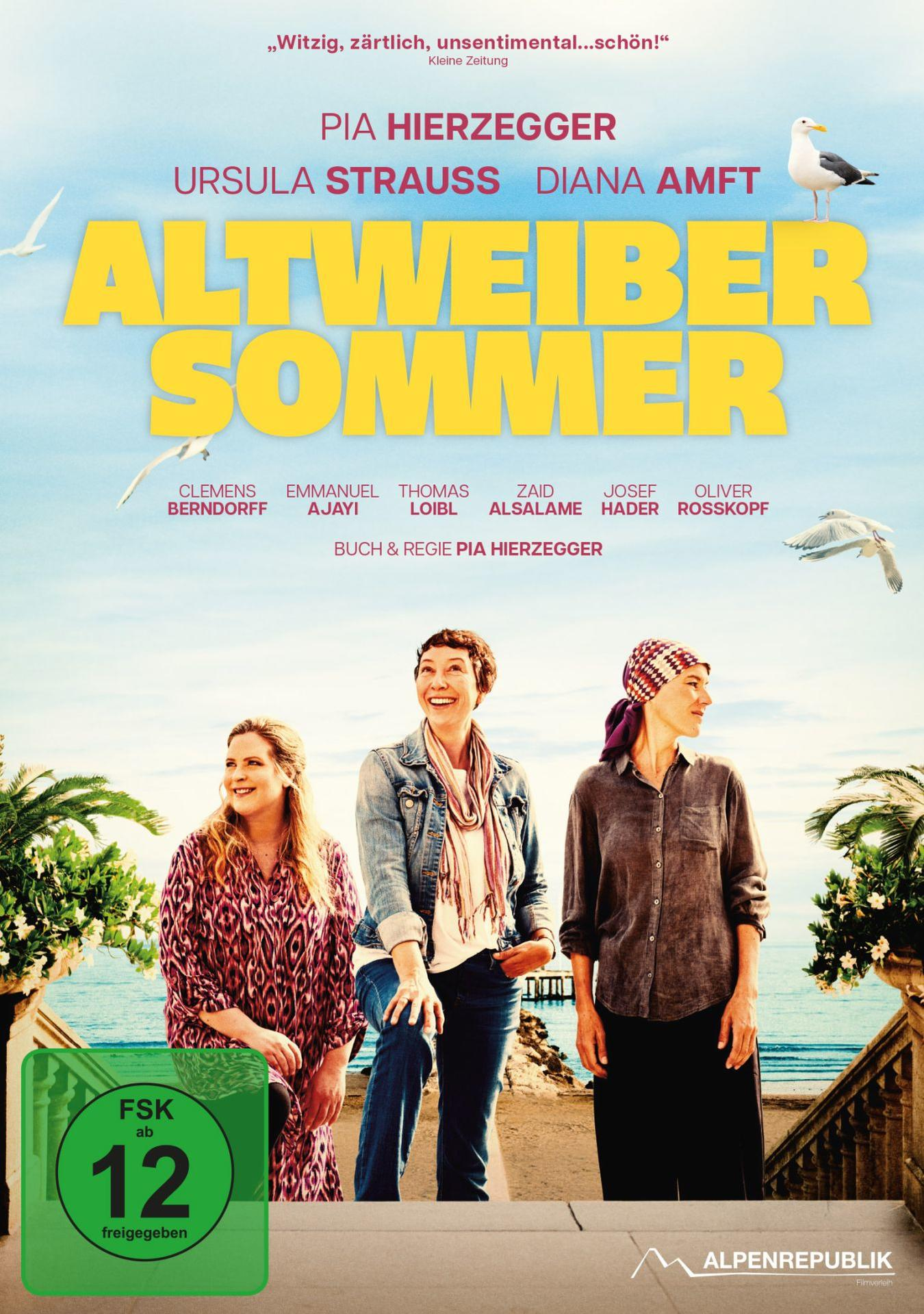 Filmposter mit drei Frauen, einem Titel und einer Möwe. Der Titel lautet 'Altweibersommer'. Die Bewertung ist 12.