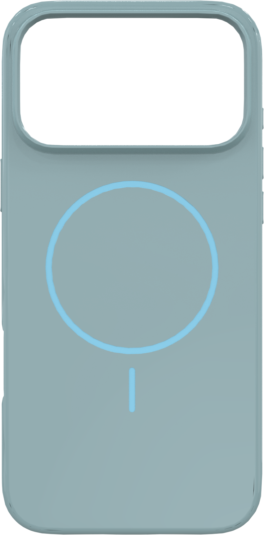 Une coque de téléphone bleu clair avec un design de cercle et de ligne. La coque a une découpe pour l'appareil photo et se trouve sur fond blanc.