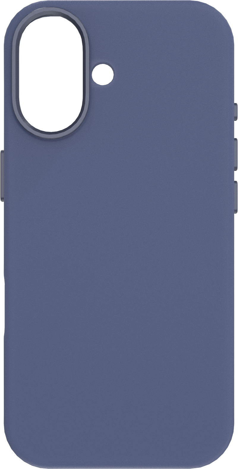 Une coque de téléphone bleue. Elle a une découpe pour l'appareil photo, un trou et des boutons sur le côté.