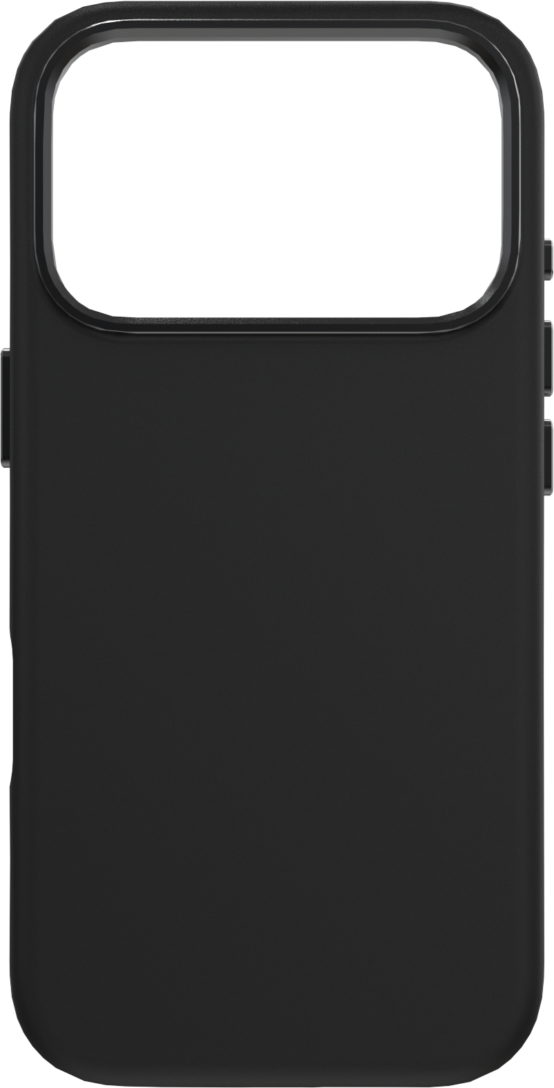 Eine schwarze Handyhülle mit weißem Kameraausschnitt. Die Hülle hat abgerundete Ecken und ein glattes, mattes Finish.