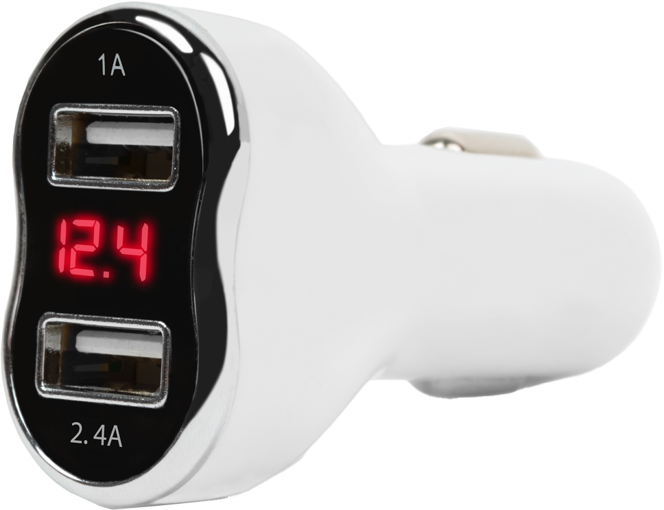 MNC Szivargyújtó adapter, feszültségmérővel és árammérővel, 2x USB, fehér (55055WH)