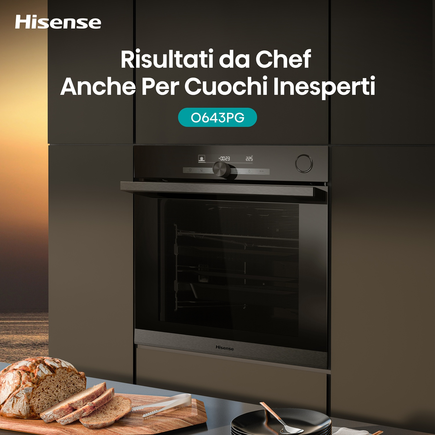 Un forno aperto con una pagnotta di pane e fette in primo piano. Il testo dice 'Risultati da Chef Anche Per Cuochi Inesperti'.