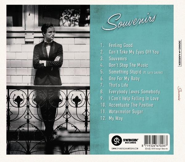 Albumcover: Mann im Anzug, Titel 'Souvenirs'. Titelliste auf türkisem Hintergrund. Swingin' Records Logo und Barcode unten.