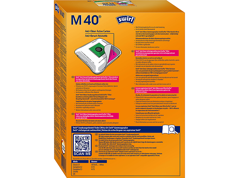 SWIRL 6780563 STAUBS.-BTL. M 40 ECOPOR ANTI-ODOUR Staubsaugerbeutel