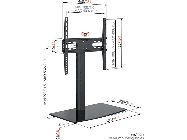 Thumbnail - VOGEL´S MS 3085 TV Tischstandfuß, max. 65 Zoll, Schwenkbar, Schwarz