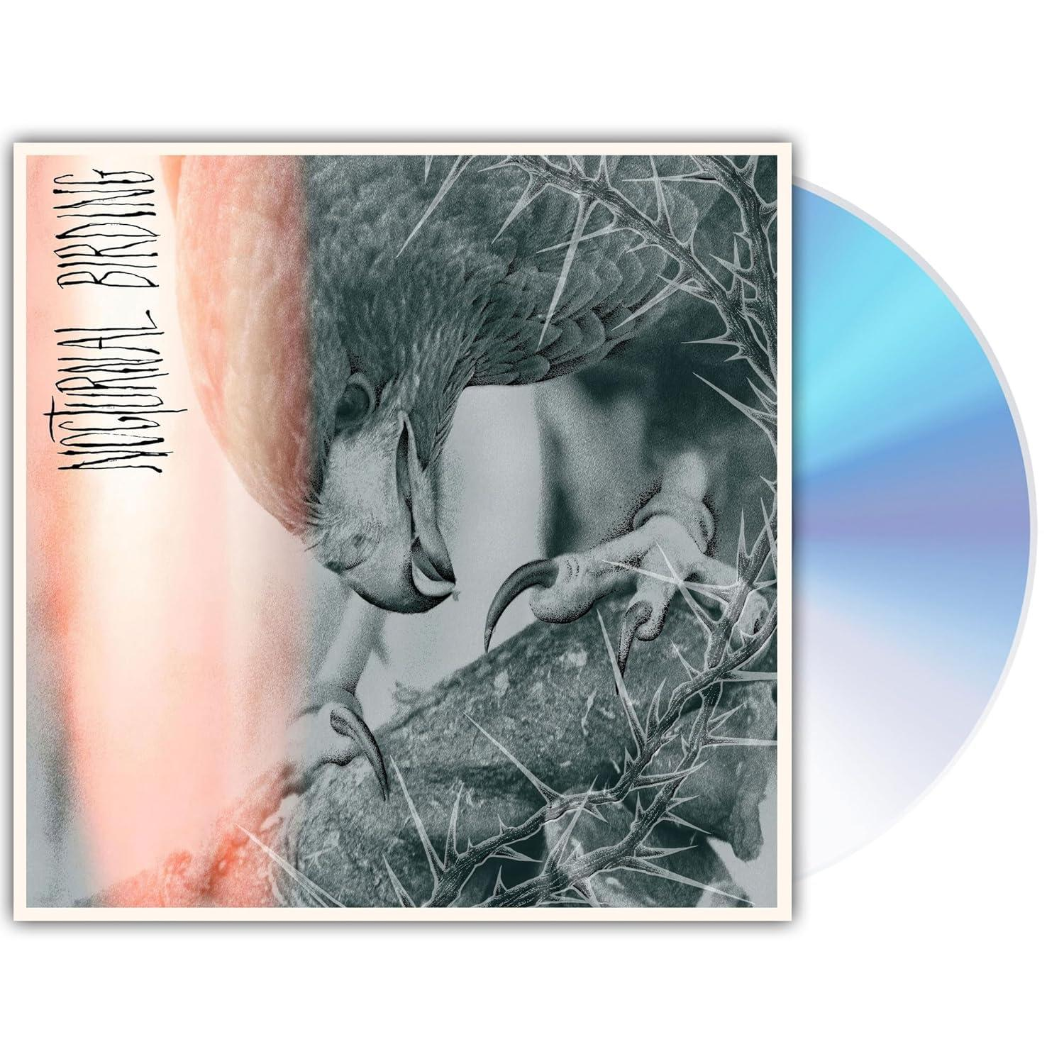 Albumcover: Vogel mit scharfen Krallen über dornigem Ast. CD rechts.