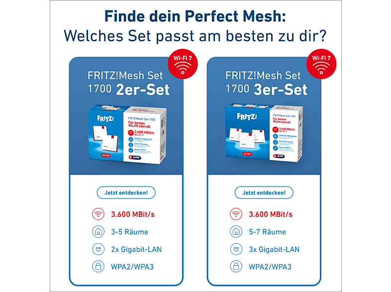 AVM FRITZ!Mesh Set 1700 WLAN Mesh-System, 2er-Set, Weiß/Rot — Foto 3 von 5