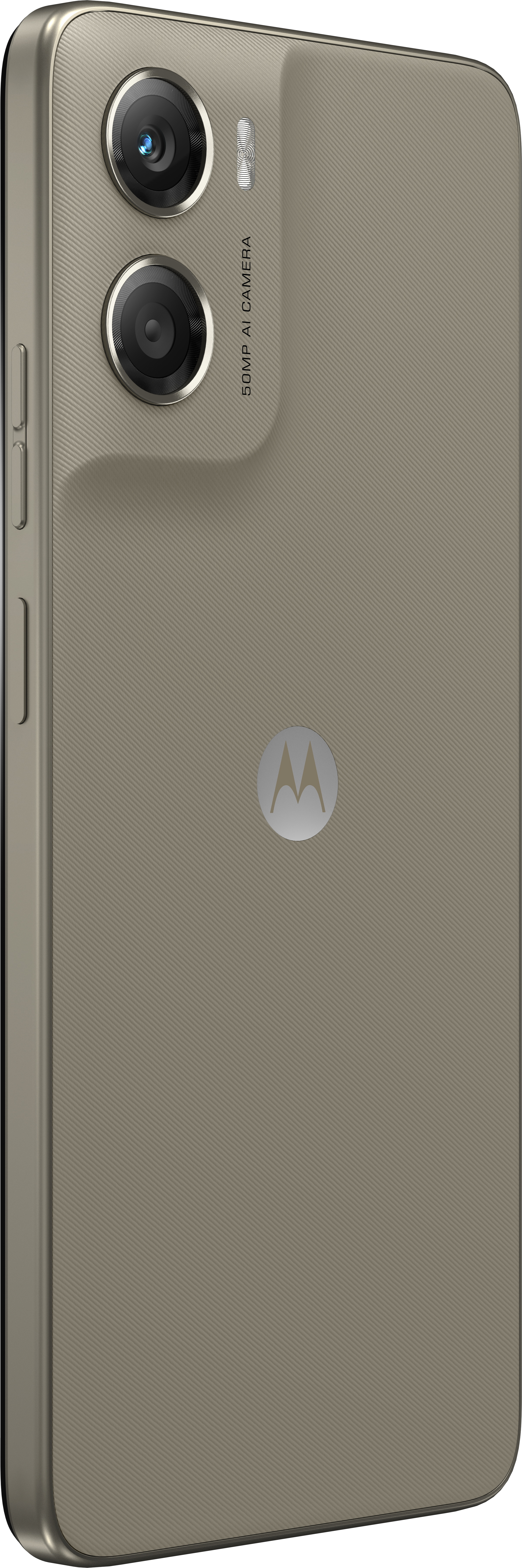 The back of a phone is shown, with two cameras and a logo. The color is brownish.