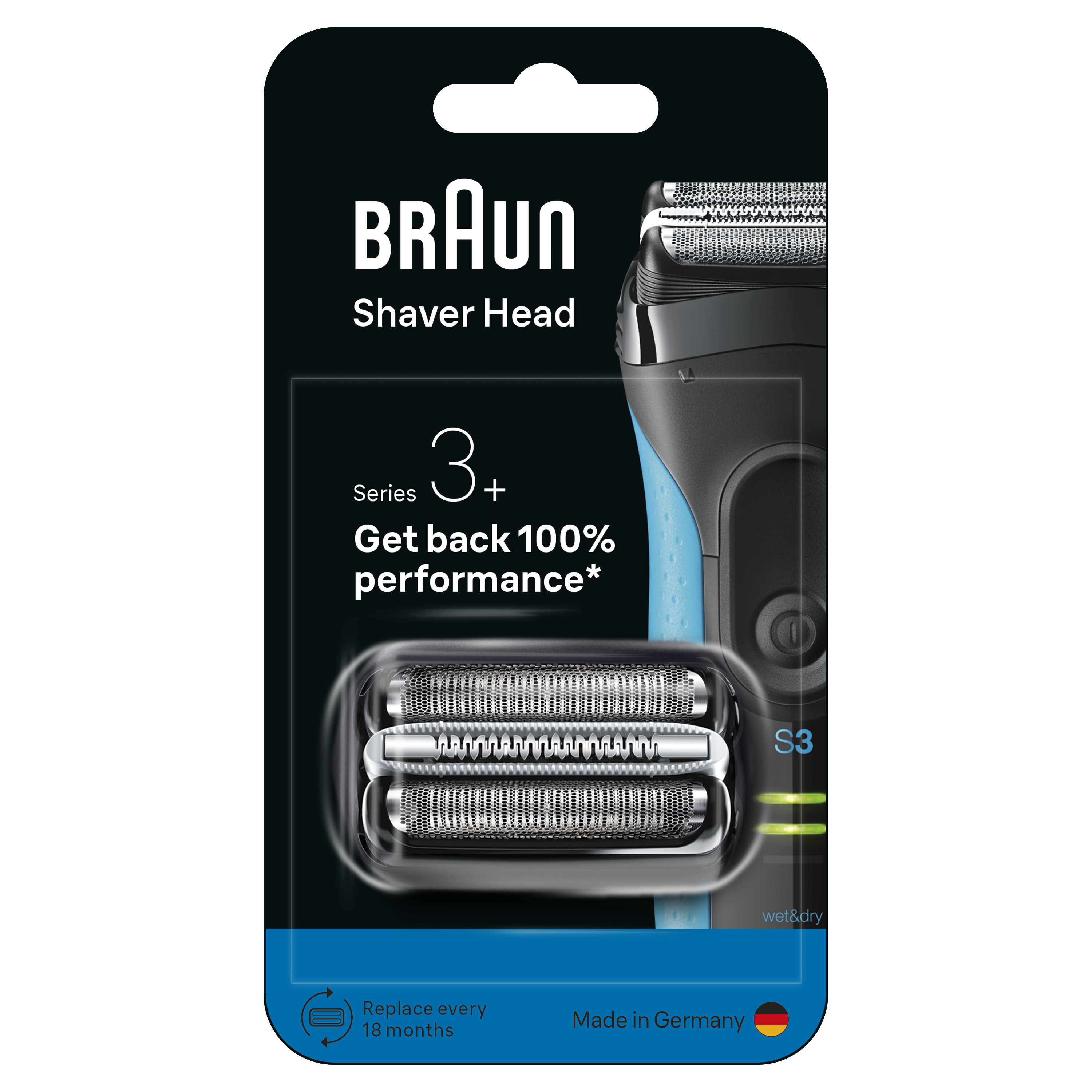 Braun tıraş başlığı paketi gösteriliyor. Marka adı, ürün adı ve ürün bilgileri bulunmaktadır.