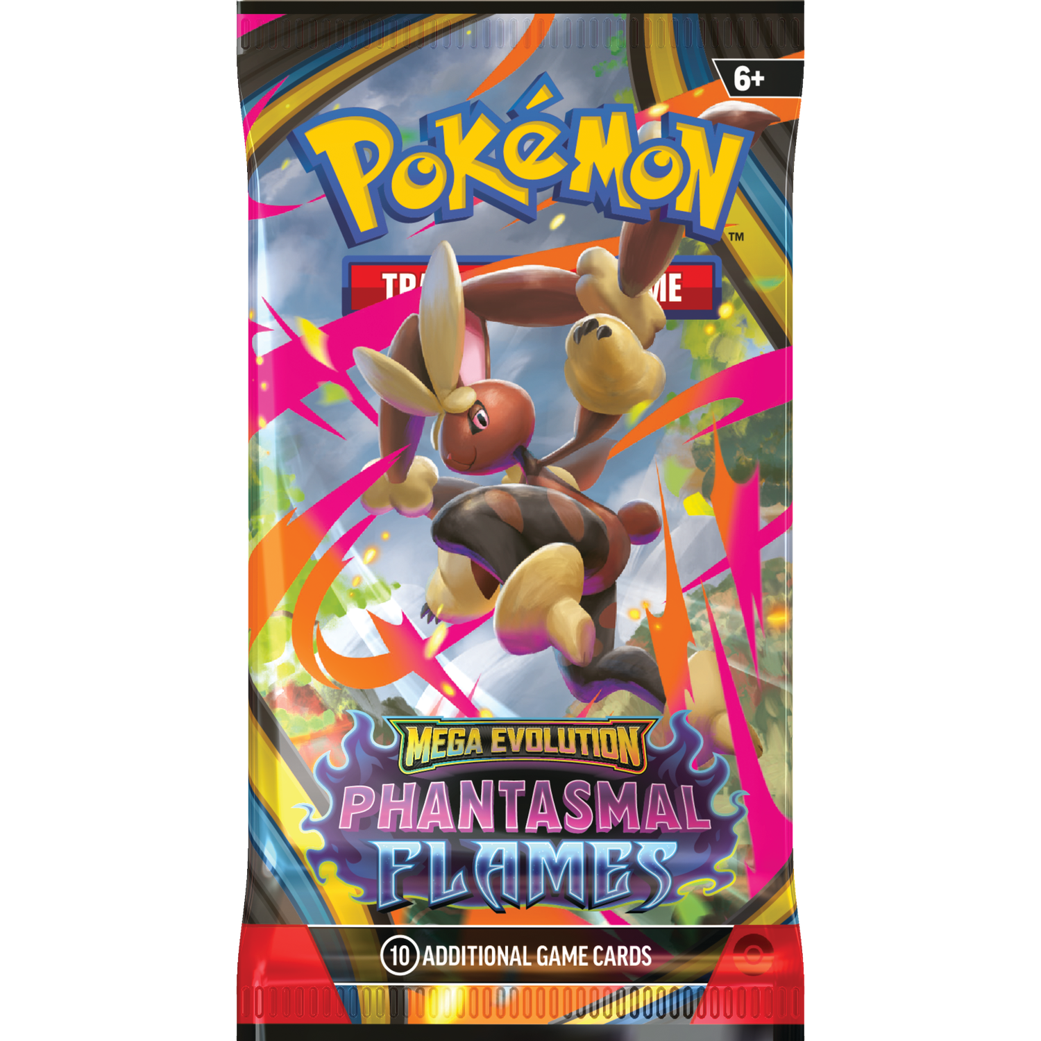 Un paquet de cartes Pokemon avec un Pokemon marron et beige. Le paquet indique "Pokemon", "Mega Evolution" et "Phantasmal Flames".