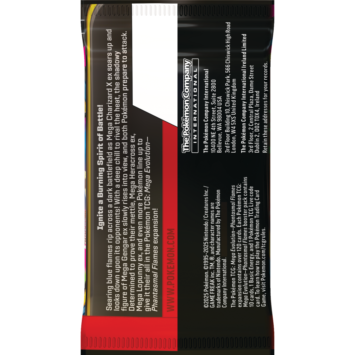 Un paquet de cartes Pokémon avec texte et logo. Les couleurs sont noir, rouge, jaune et rose.