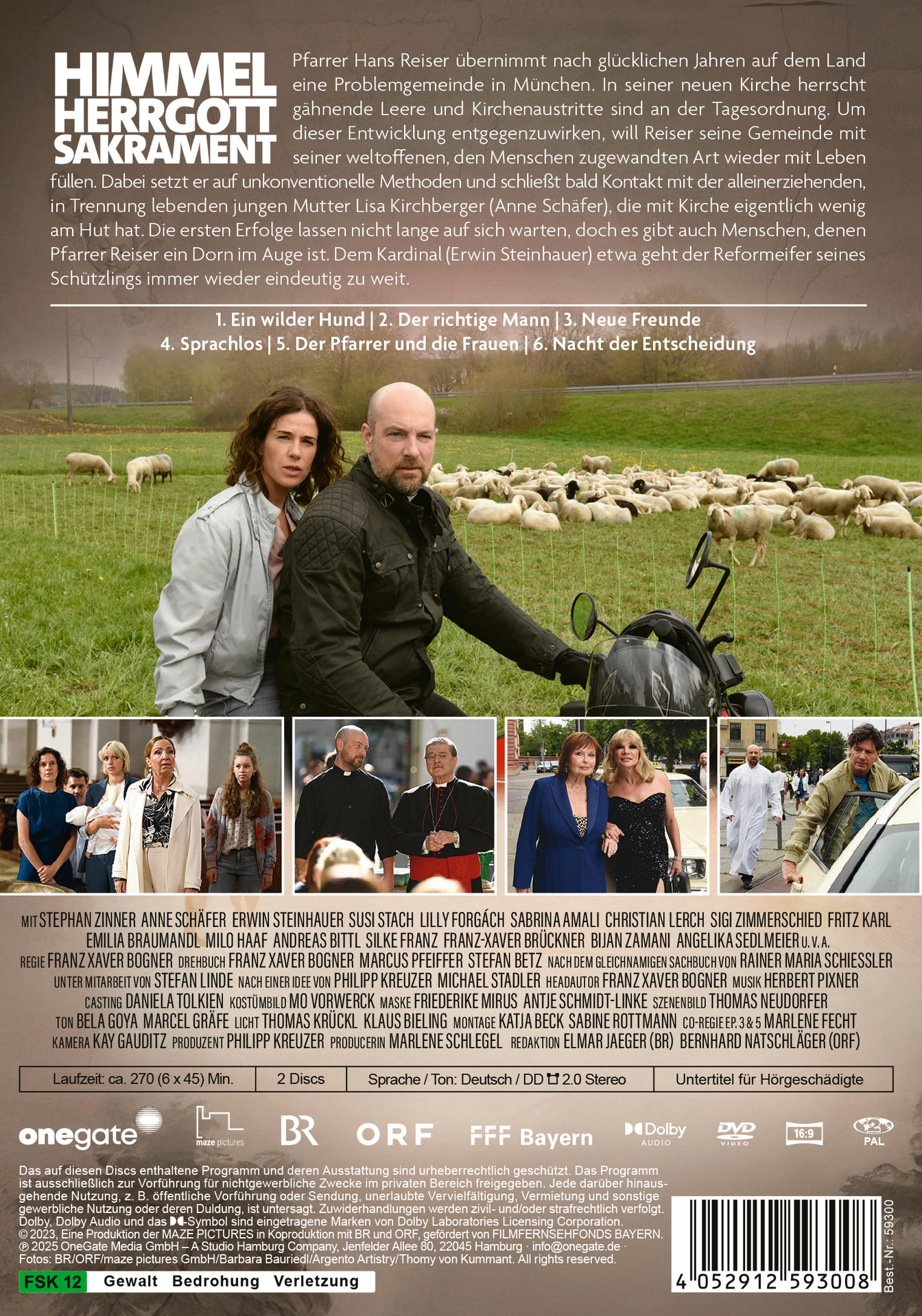 Filmposter mit Schauspielern, Titel und Credits. Ein Mann und eine Frau stehen im Vordergrund, Schafe im Hintergrund.