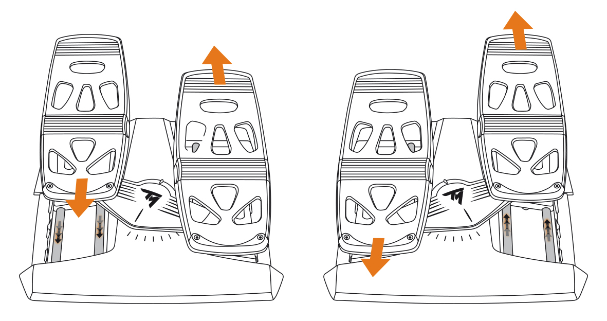 Diagram of foot pedals with up and down arrows. Each pedal has its own arrow. The pedals are white with black outlines.