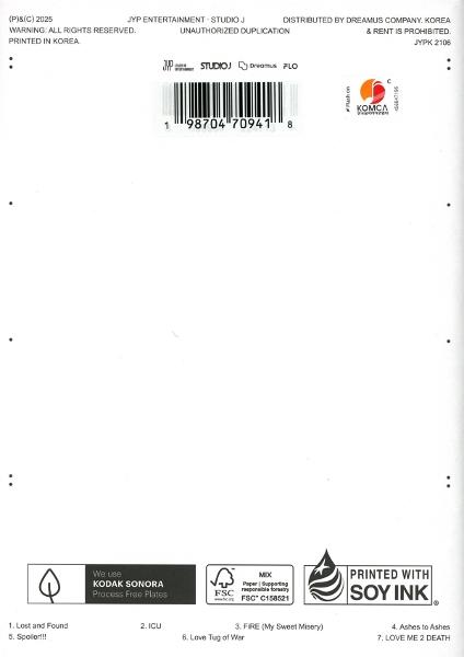 Weißer Hintergrund mit Text und Logos, einschließlich eines Barcodes und eines Komca-Logos. Der Text enthält Songtitel und Copyright-Informationen.