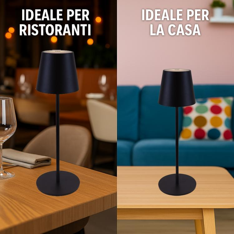 A képen két jelenet látható. Balra: egy étterem egy lámpával az asztalon. Jobbra: egy otthon egy lámpával az asztalon.