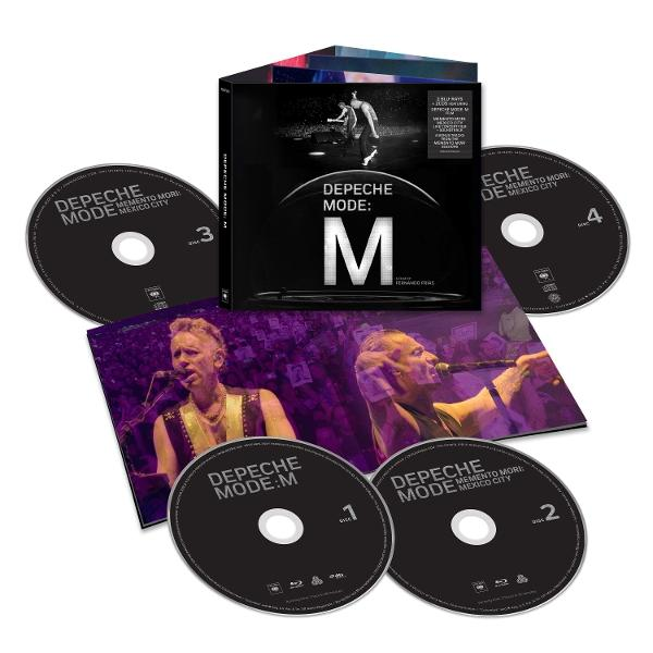 Depeche Modes 'Memento Mori'-Box-Set. Enthält CDs, Blu-ray und ein Booklet mit Live-Auftritten und dem Bandlogo.