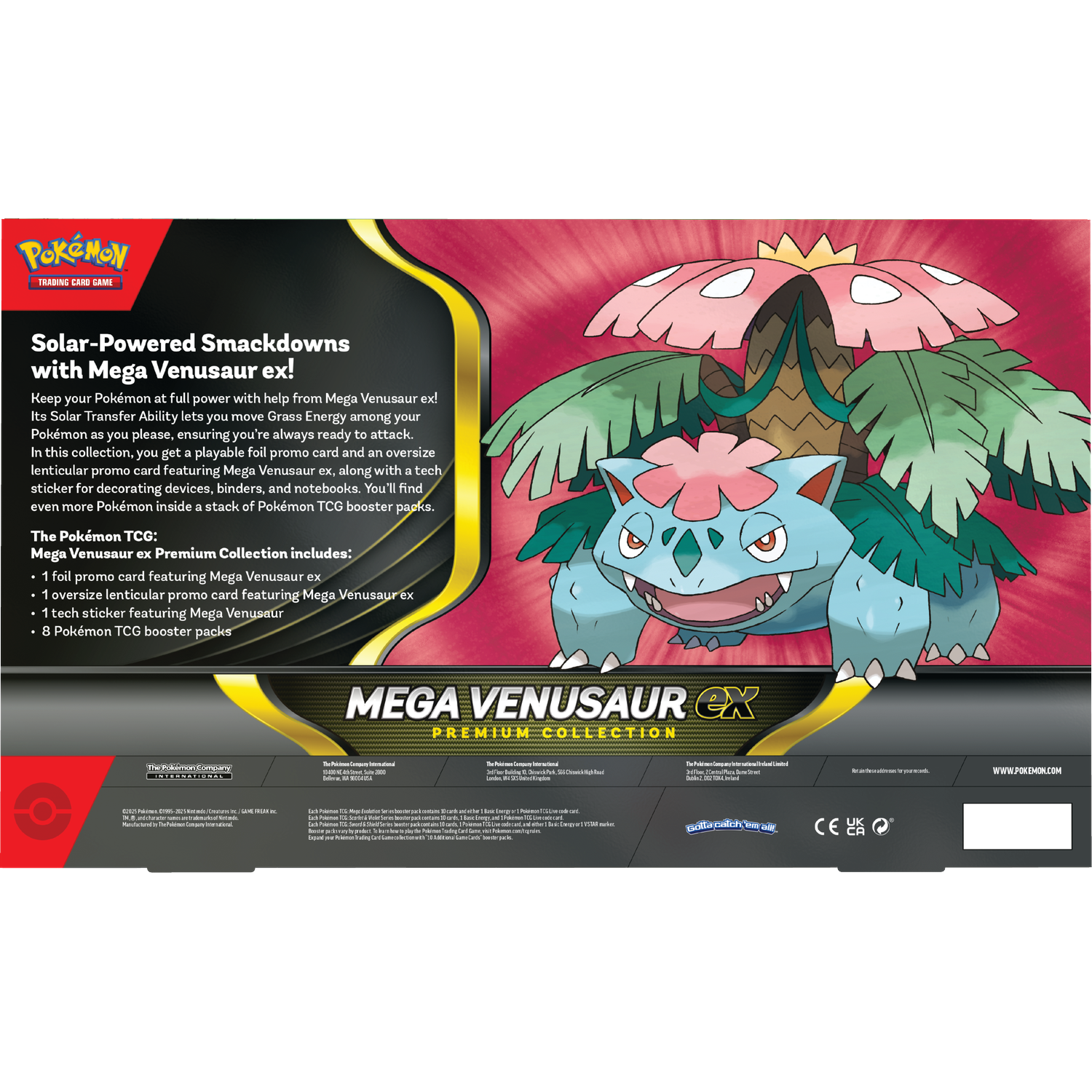 La boîte présente Mega Venusaur ex. Elle a un design bleu et vert avec le logo Pokémon et une image de Venusaur.