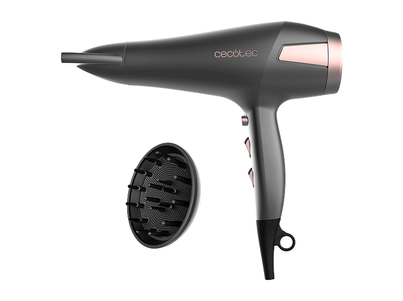 Secador - Cecotec IoniCare Radiance, 2500 W, 3 temperaturas, 2 velocidades, Función aire frío, Tecnología de iones, Difusor incluido, Negro