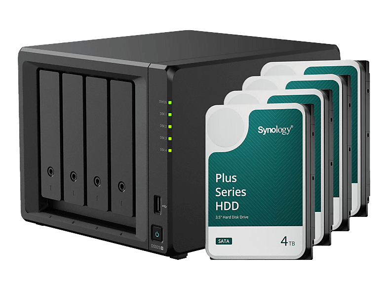 SYNOLOGY DiskStation DS925+ mit 4x 4TB Plus Series HDD NAS 3.5 Anzahl Festplattenschächte: 4 Schwarz