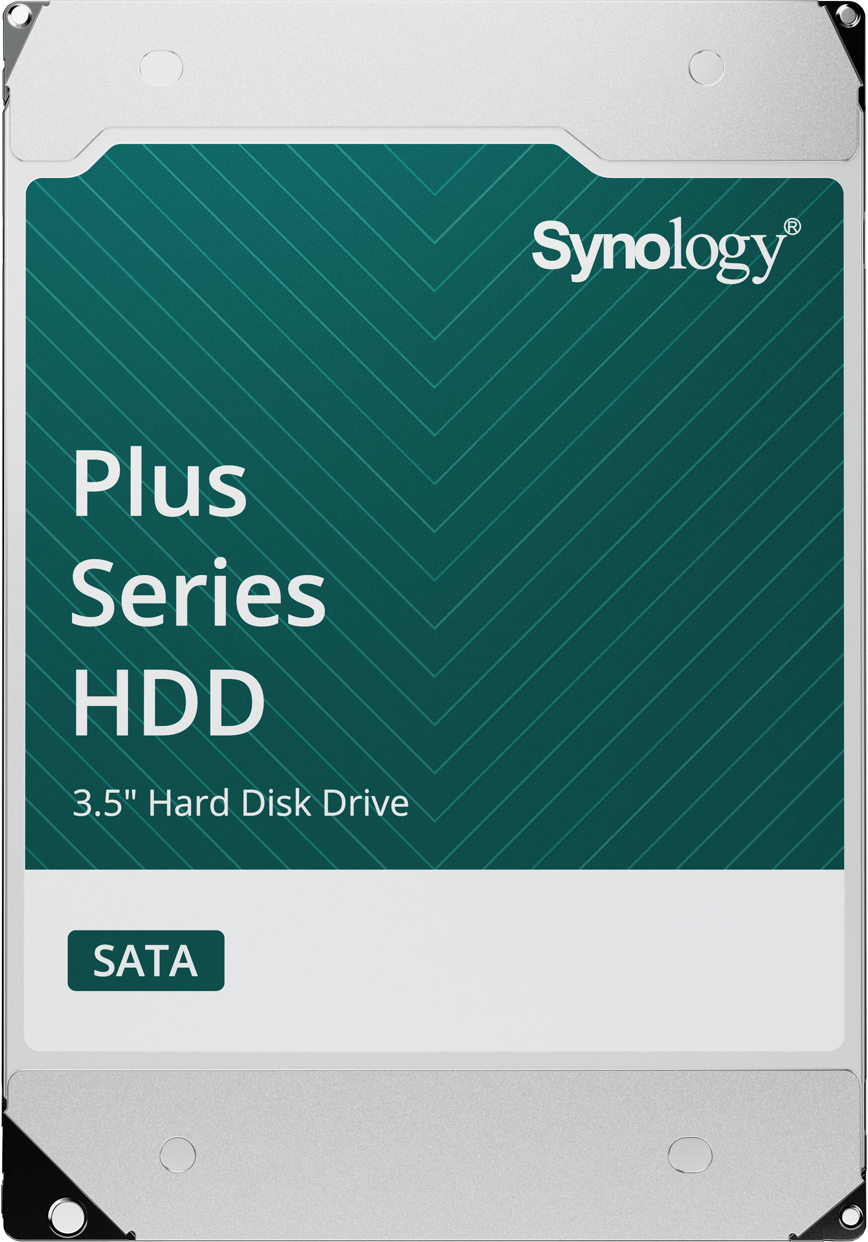 Un disco rigido con il logo Synology. Dice Plus Series HDD. È un disco rigido SATA da 3,5".