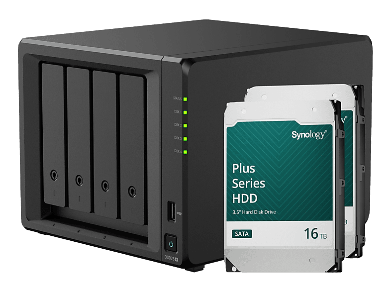 SYNOLOGY DiskStation DS925+ mit 2x 16TB Plus Series HDD NAS 3.5 Anzahl Festplattenschächte: 4 Schwarz
