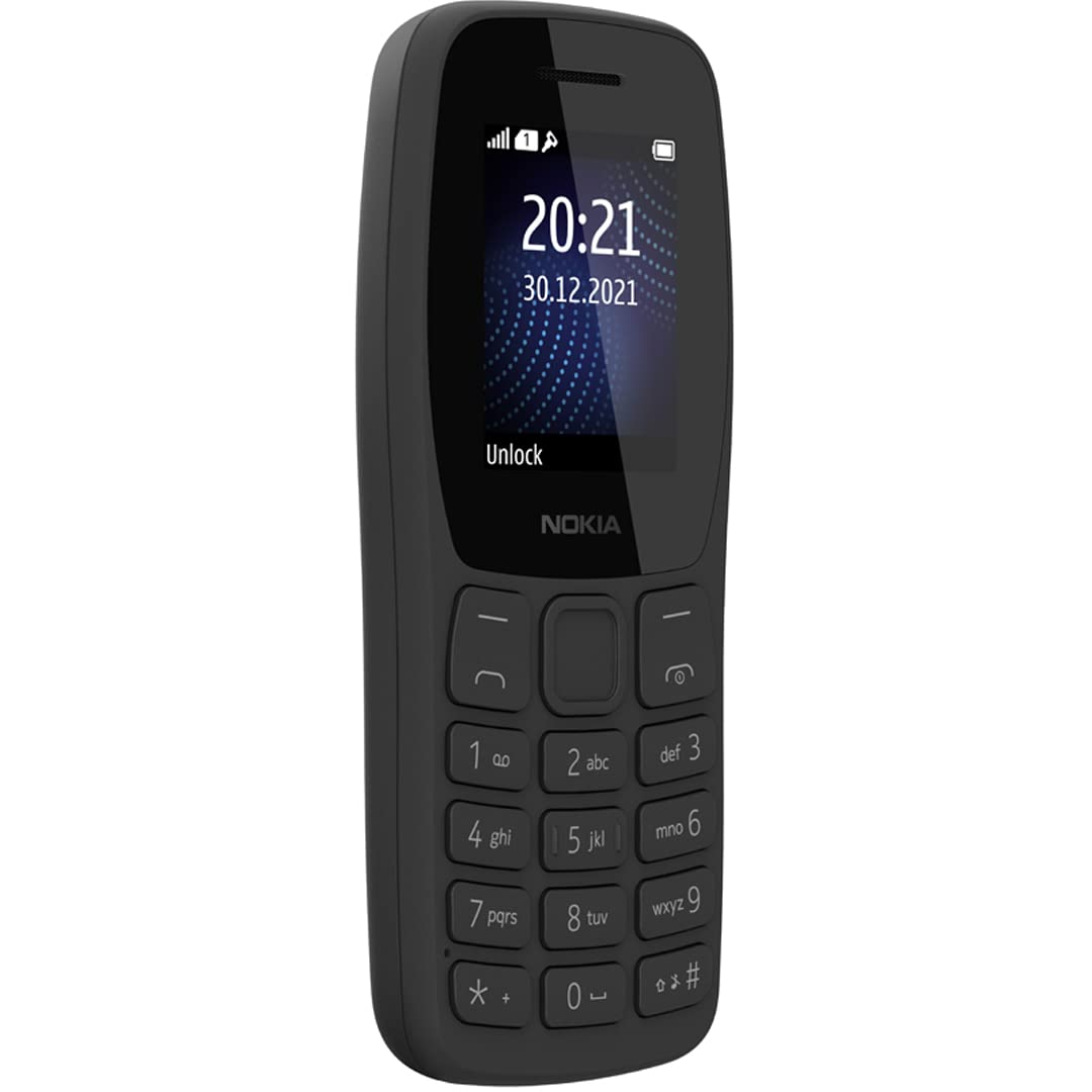 Siyah bir Nokia telefon gösteriliyor. Ekran saat ve tarihi gösteriyor. Tuş takımı tuşları ekranın altında görülebilir.