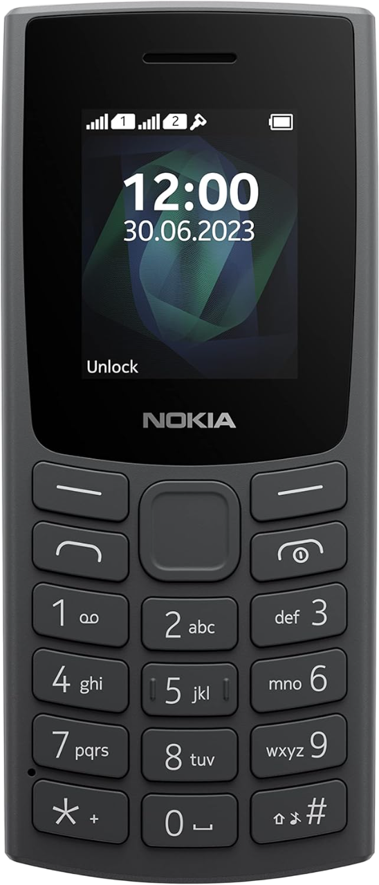 Ekranda saat 12:00 ve tarih 30.06.2023'ü gösteren bir Nokia telefonu görüntüleniyor. Altında bir tuş takımı var.