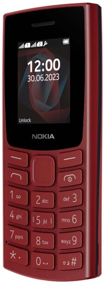 12:00, 30.06.2023 tarihini ve kilidi aç metnini gösteren kırmızı bir Nokia telefonu. Bir tuş takımı var.
