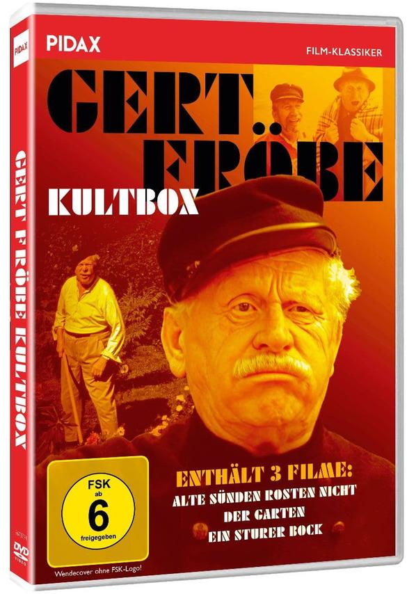 DVD-Box-Art für Gert Fröbe KULTBOX. Mit Gert Fröbes Porträt, Filmtiteln und einem Rating-Label.