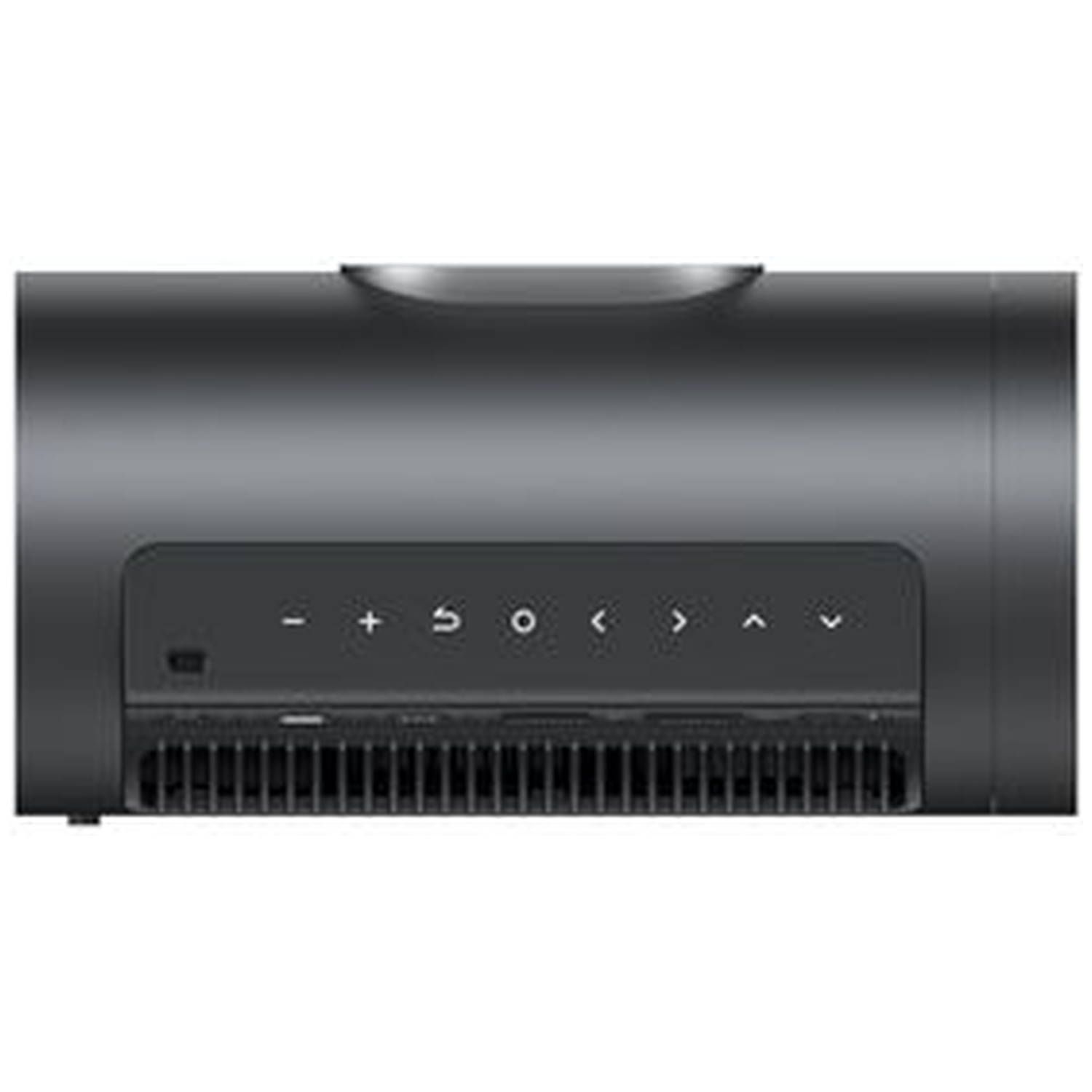 A black cylindrical device with control buttons. It has a vent at the bottom and a handle on top. Buttons include plus, minus, and arrows.