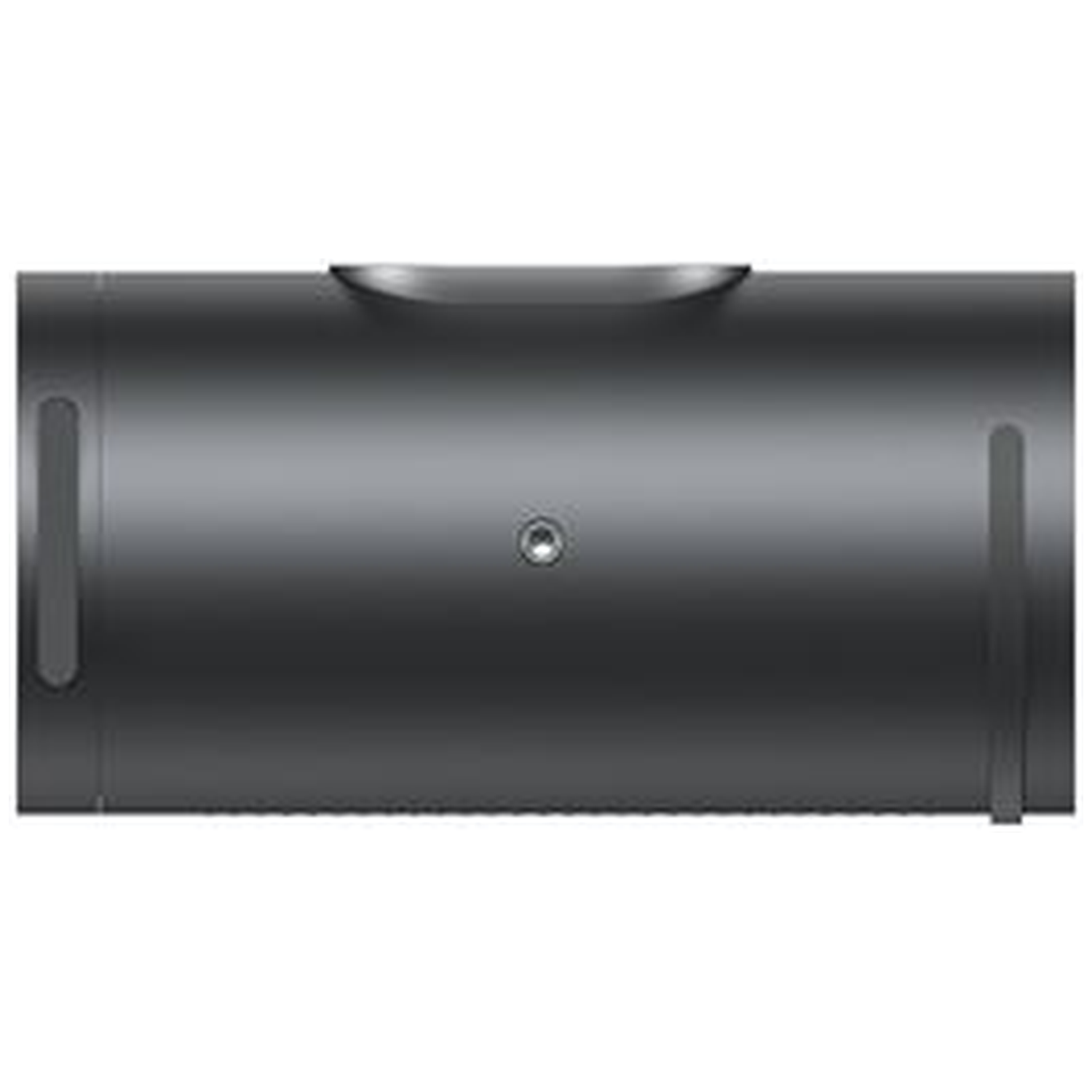 A dark gray, rectangular device with a handle and two vertical bars on the sides, small hole in the middle.