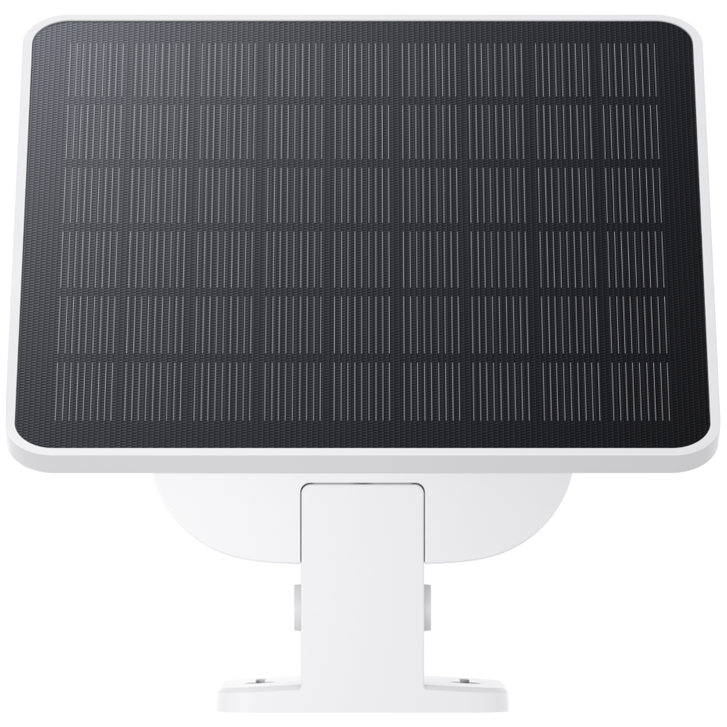 A white solar panel with a dark grid surface, mounted on a white bracket. The panel has a rounded rectangular shape.