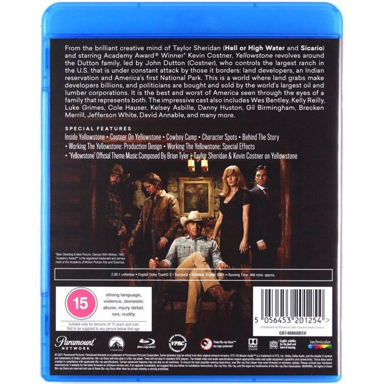 Blu-ray cover with cast photo. Text includes actors' names and film details. Rated 15.