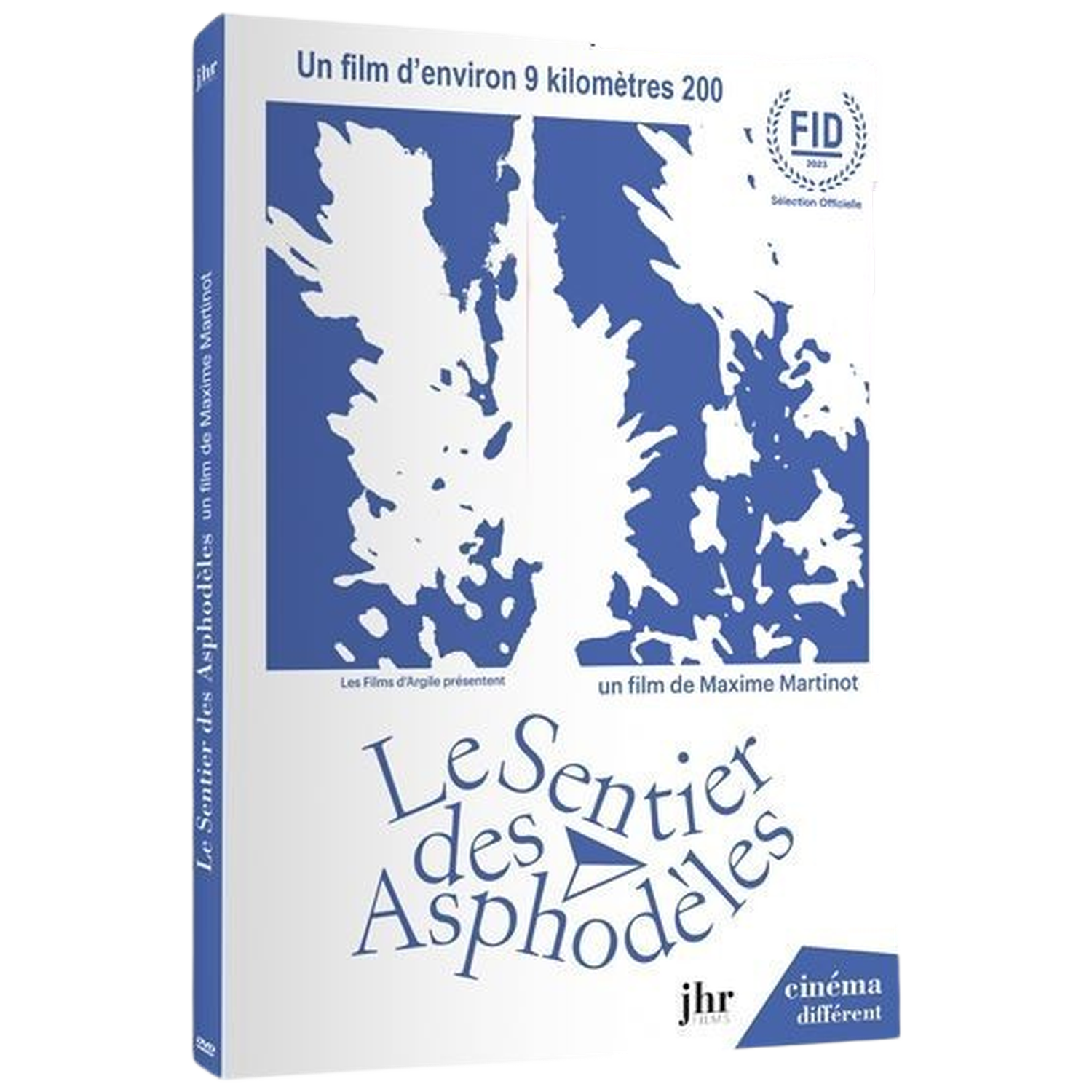 Boîtier DVD pour "Le Sentier des Asphodèles". Design bleu et blanc avec titre, crédits et logo du festival.