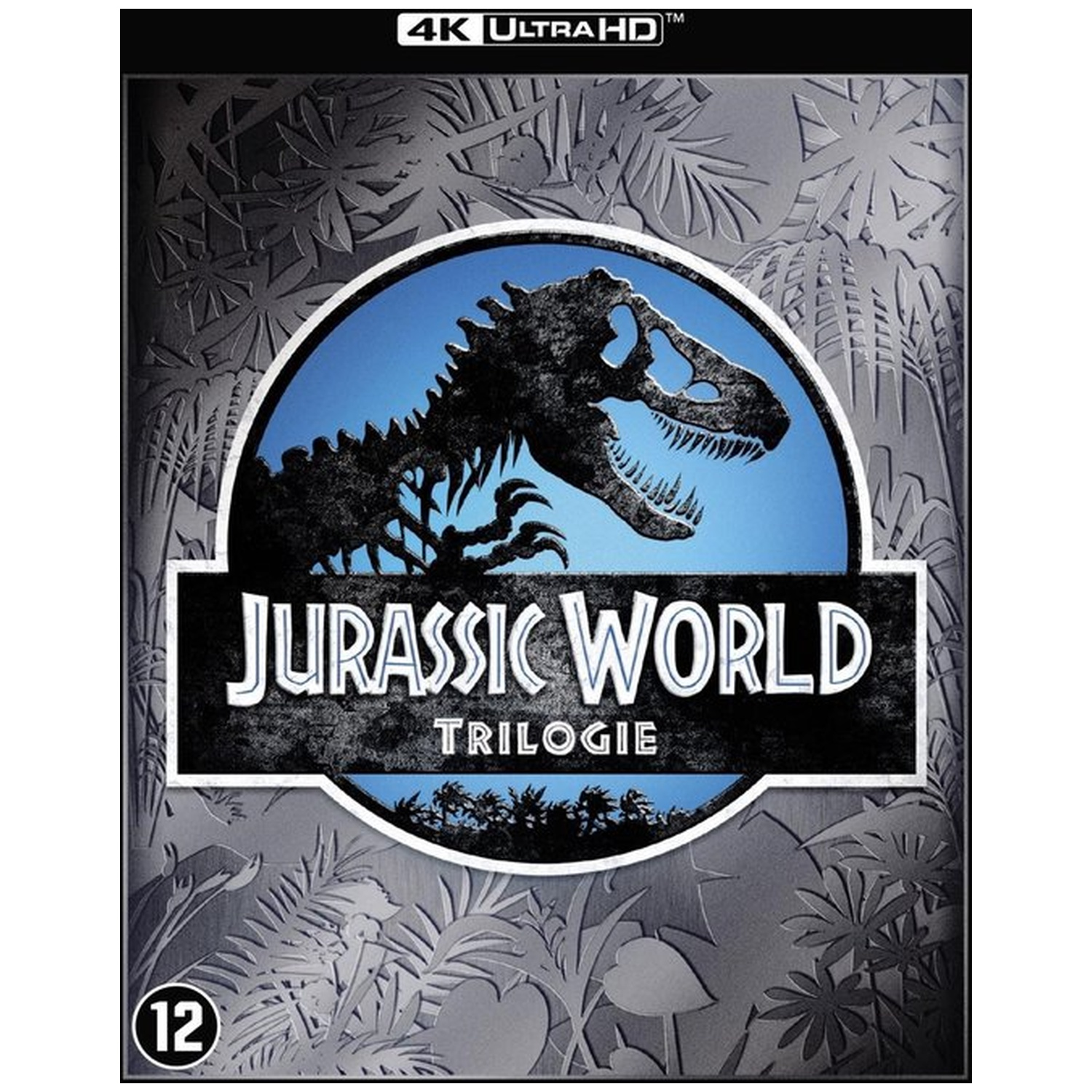 Jurassic World Trilogy Blu-ray cover. Features a dinosaur silhouette, blue background, and the movie title.