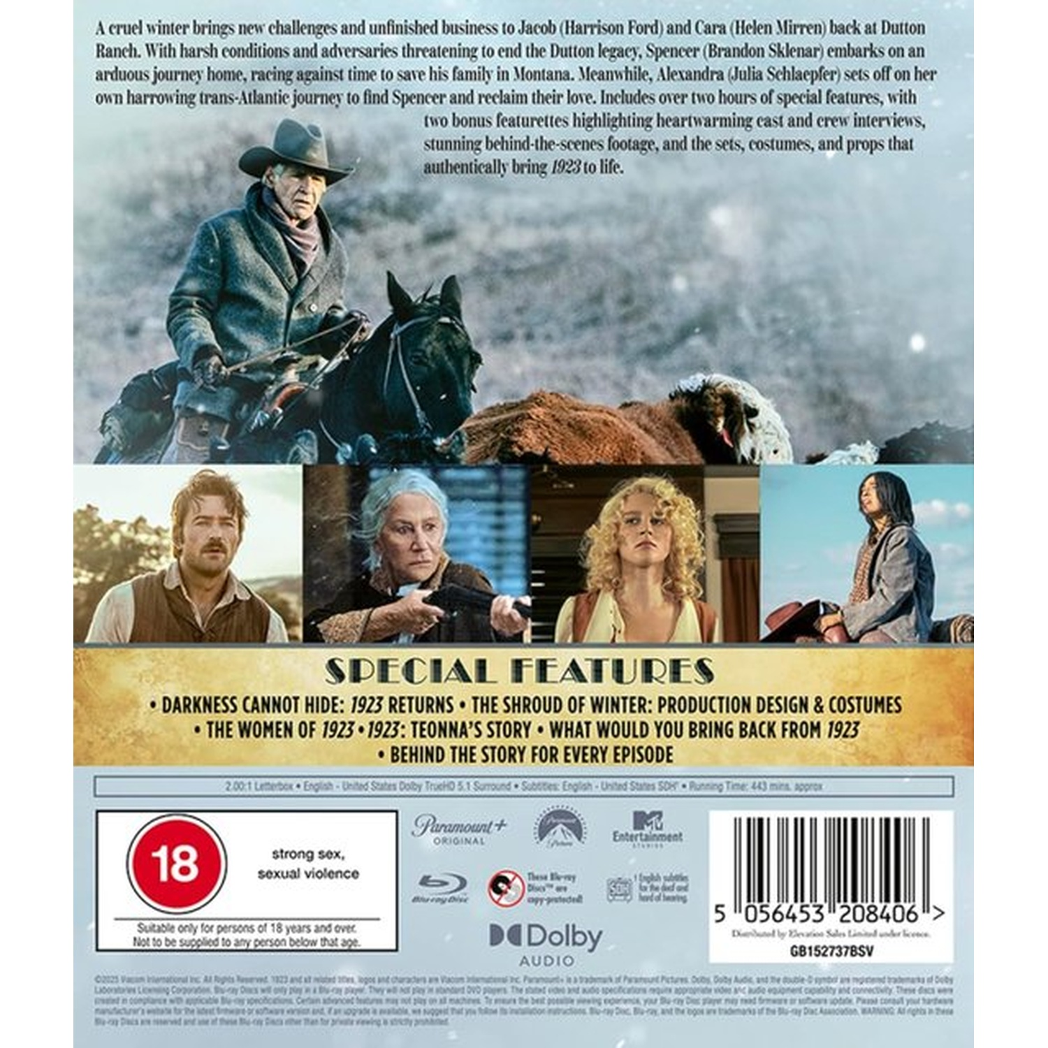 Man in cowboy hat on a horse, with movie cover text and images of actors.