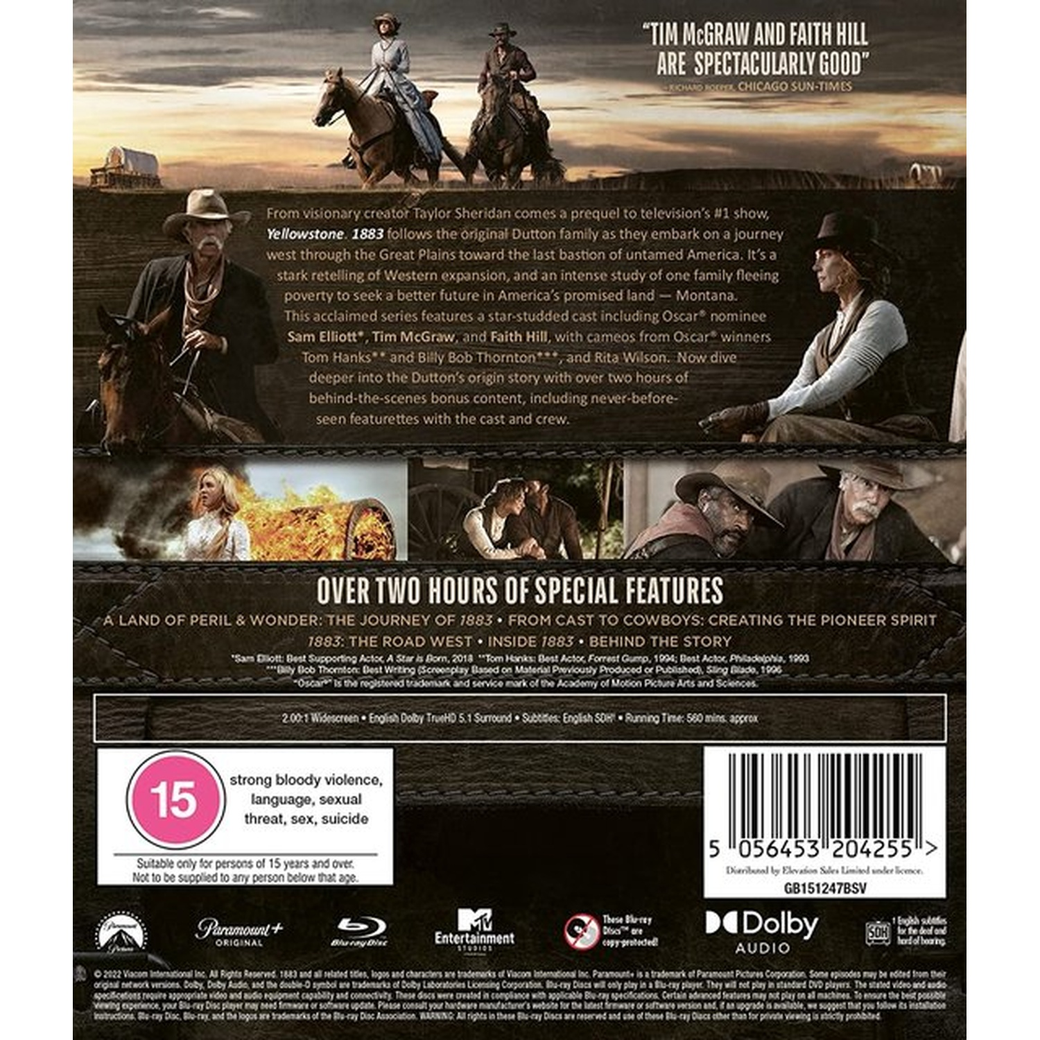 DVD cover. Cowboys on horses, text about the show '1883', and a rating of 15.