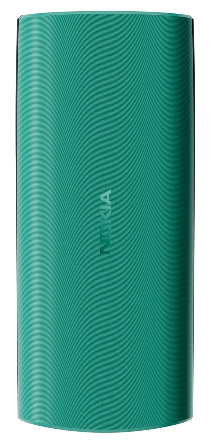 Yeşil bir Nokia telefonu. Telefon, yuvarlak köşeli dikdörtgen şeklindedir. Nokia logosu telefonun ortasındadır.