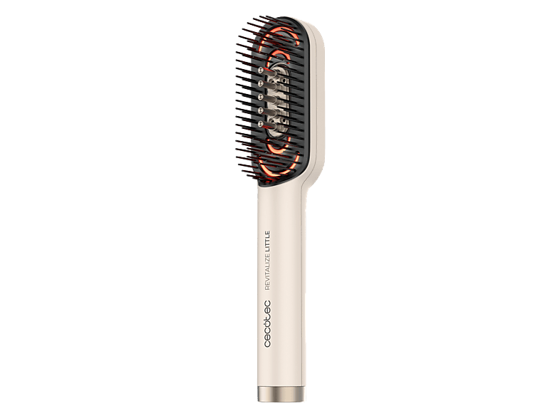 Cepillo alisador - Cecotec HairCare Revitalize Little, Reparador con 4 luces LED, Aplicador de serum y masaje vibratorio, Beige