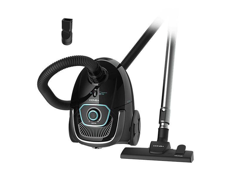 Aspirador con bolsa - Cecotec Conga Powerbag 2500 Plus, 850 W, 2.5 l, Tubo telescópico, Accesorio 2en1, Bolsas desechables, 18kPa, Negro