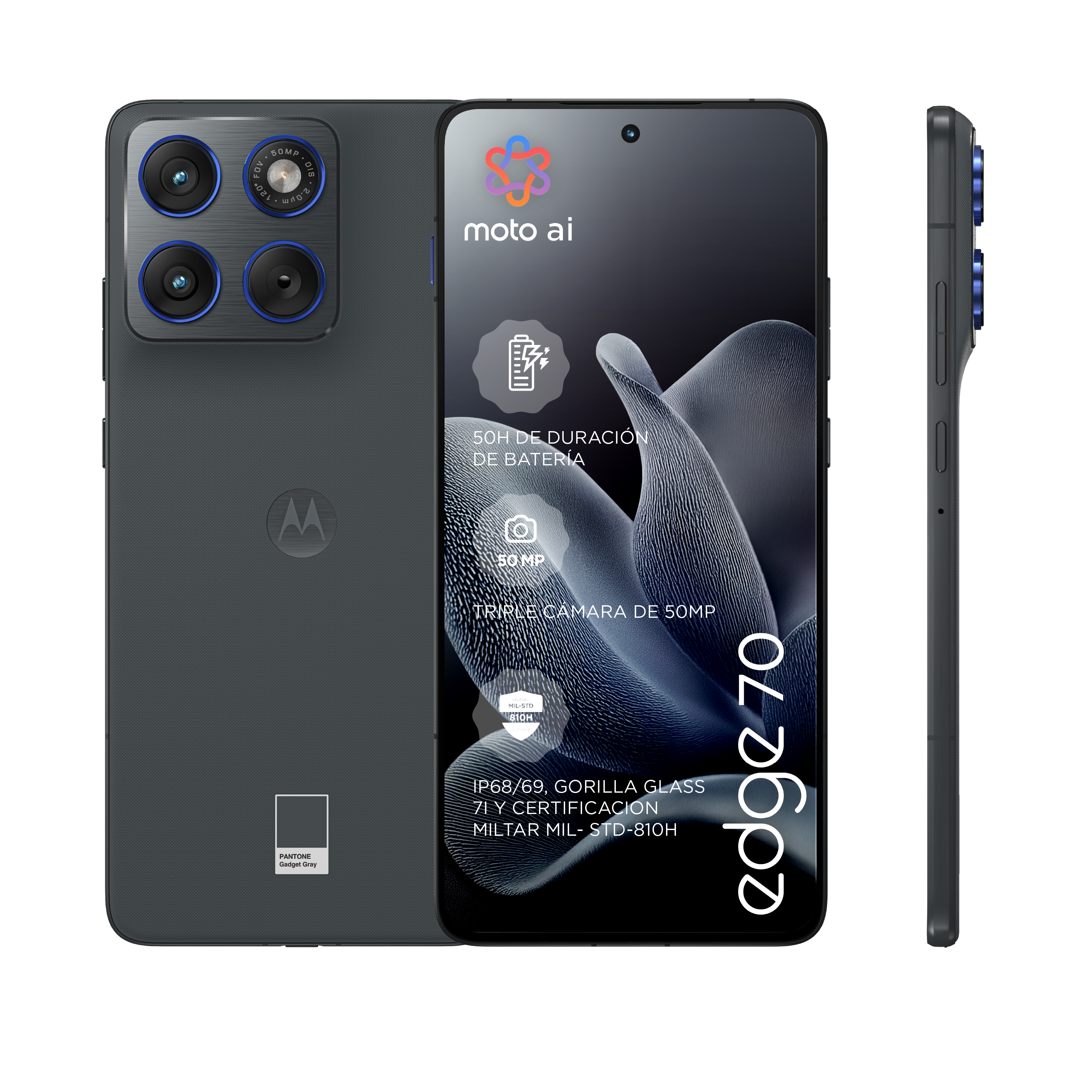 Móvil | Motorola edge 70, Gadget Grey, 512 GB, 12 GB RAM, 6.67