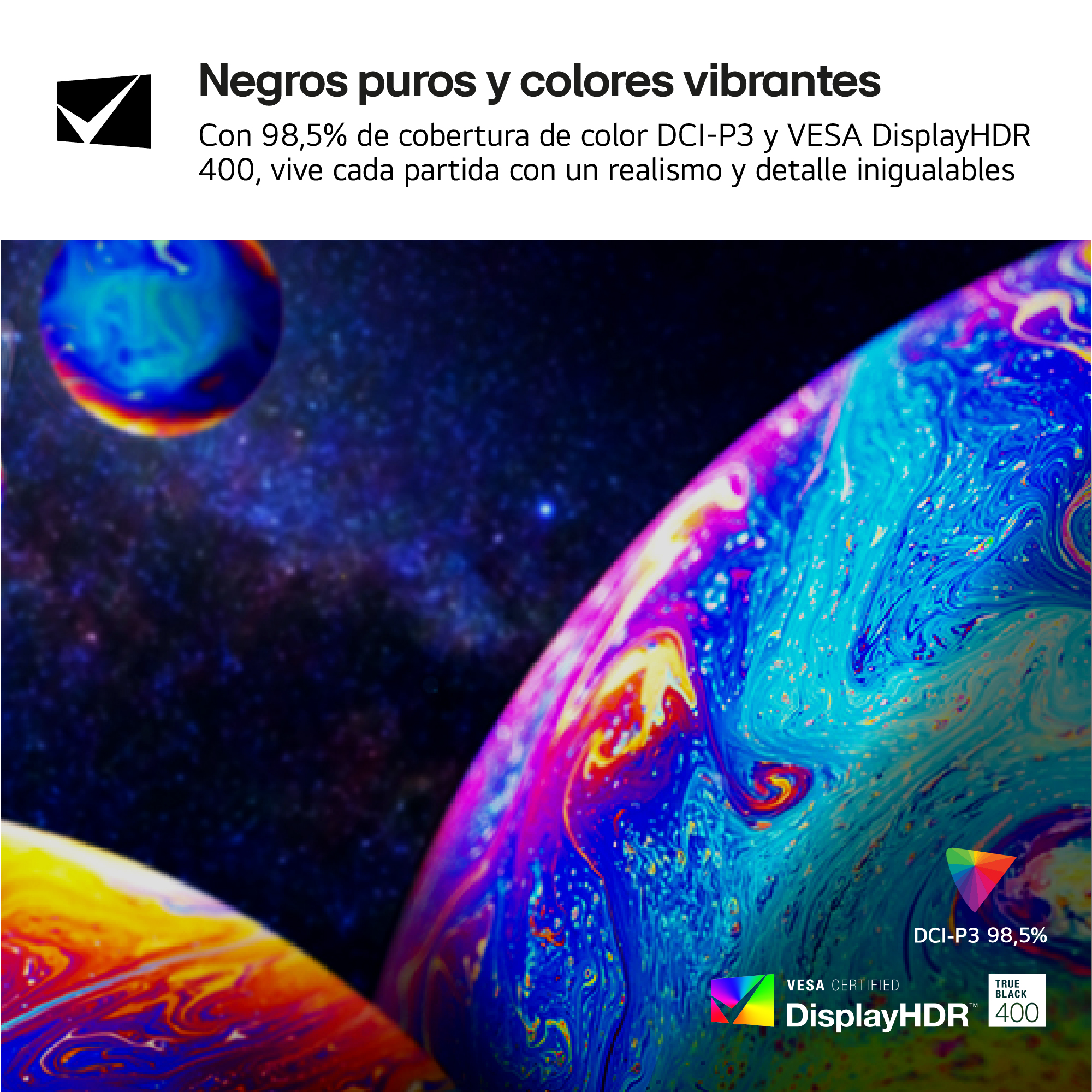 Imagen colorida de un planeta con patrones arremolinados, texto arriba y logotipos abajo.