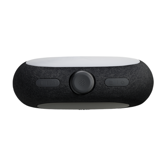 Czarno-szary głośnik. Posiada przyciski do Bluetooth, EQ, menu i jasności. Obecne jest również centralne pokrętło.