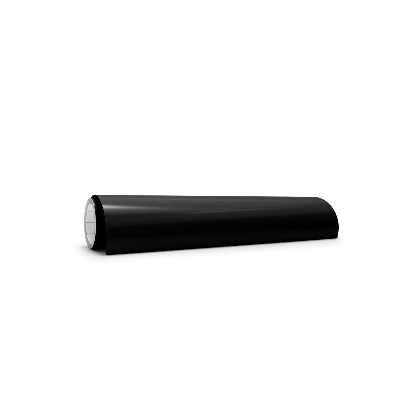 Ein schwarzes zylindrisches Objekt liegt horizontal. Es hat eine glänzende Oberfläche. Der Hintergrund ist weiß.