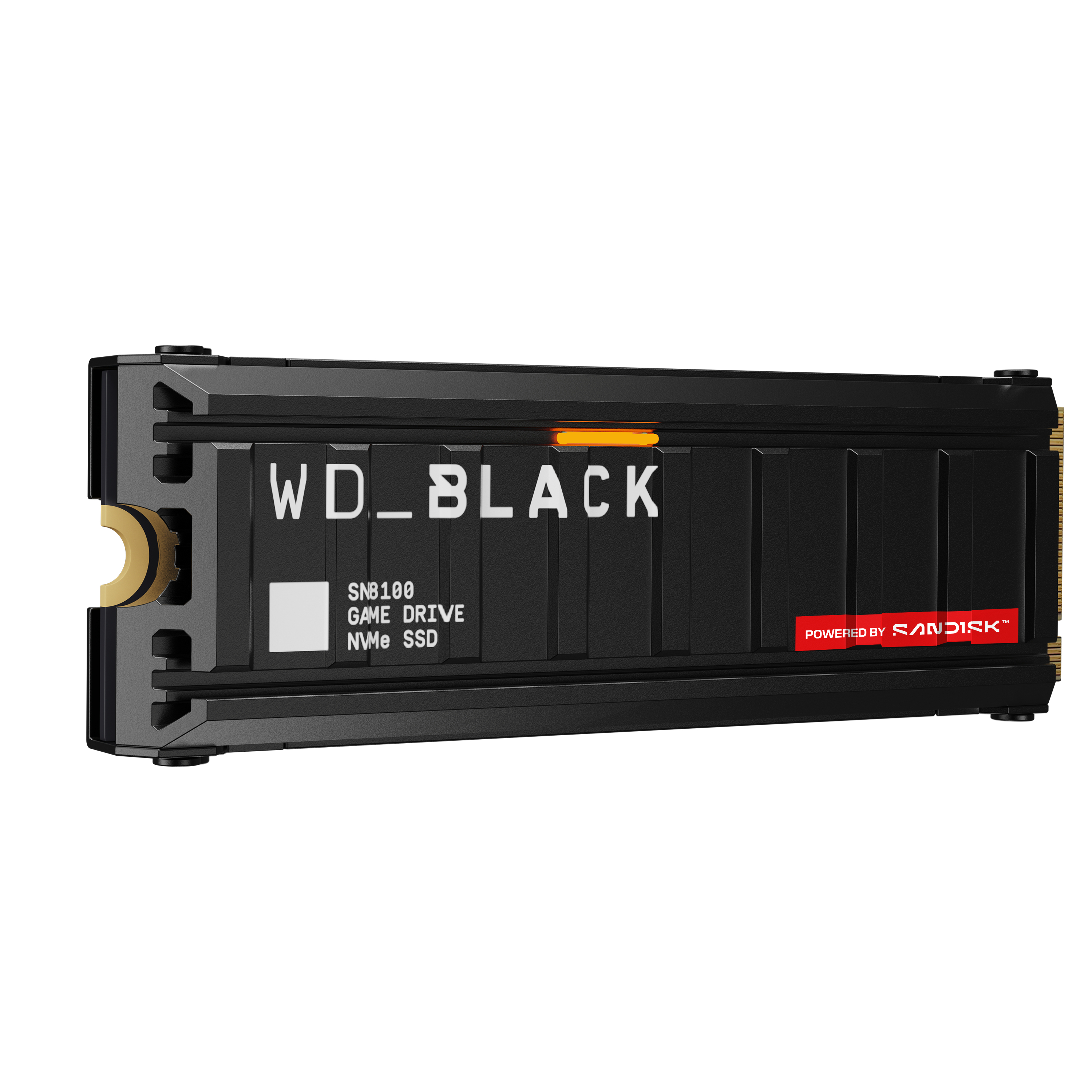 Schwarze WD_BLACK SN810 NVMe SSD. Mit Markennamen, Produktdetails und einem Sandisk-Logo.