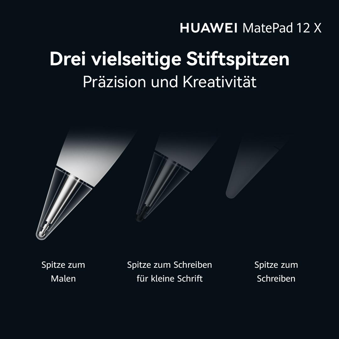Das Bild zeigt drei Stiftspitzen mit unterschiedlichen Formen. Text auf Deutsch beschreibt Präzision und Kreativität.