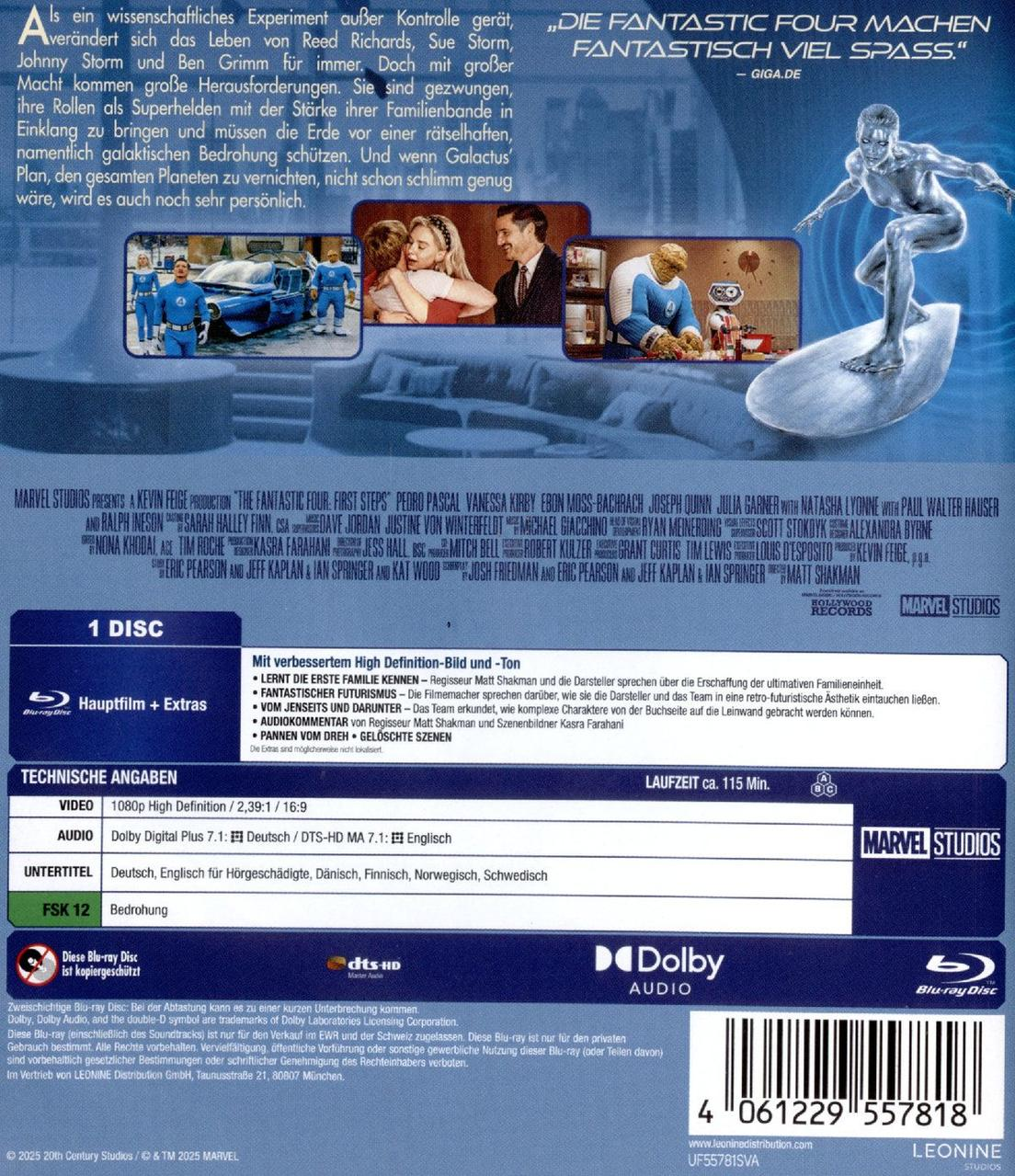 Blu-ray-Disc-Cover für den Film Fantastic Four. Zeigt Charaktere und Text.